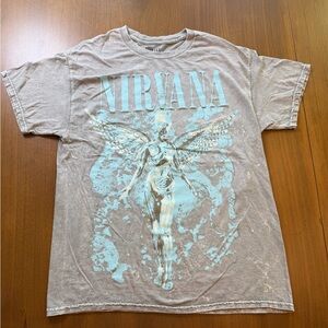 Nirvana In Utero Angel Graphic Acid Wash Tee Gray Size Large